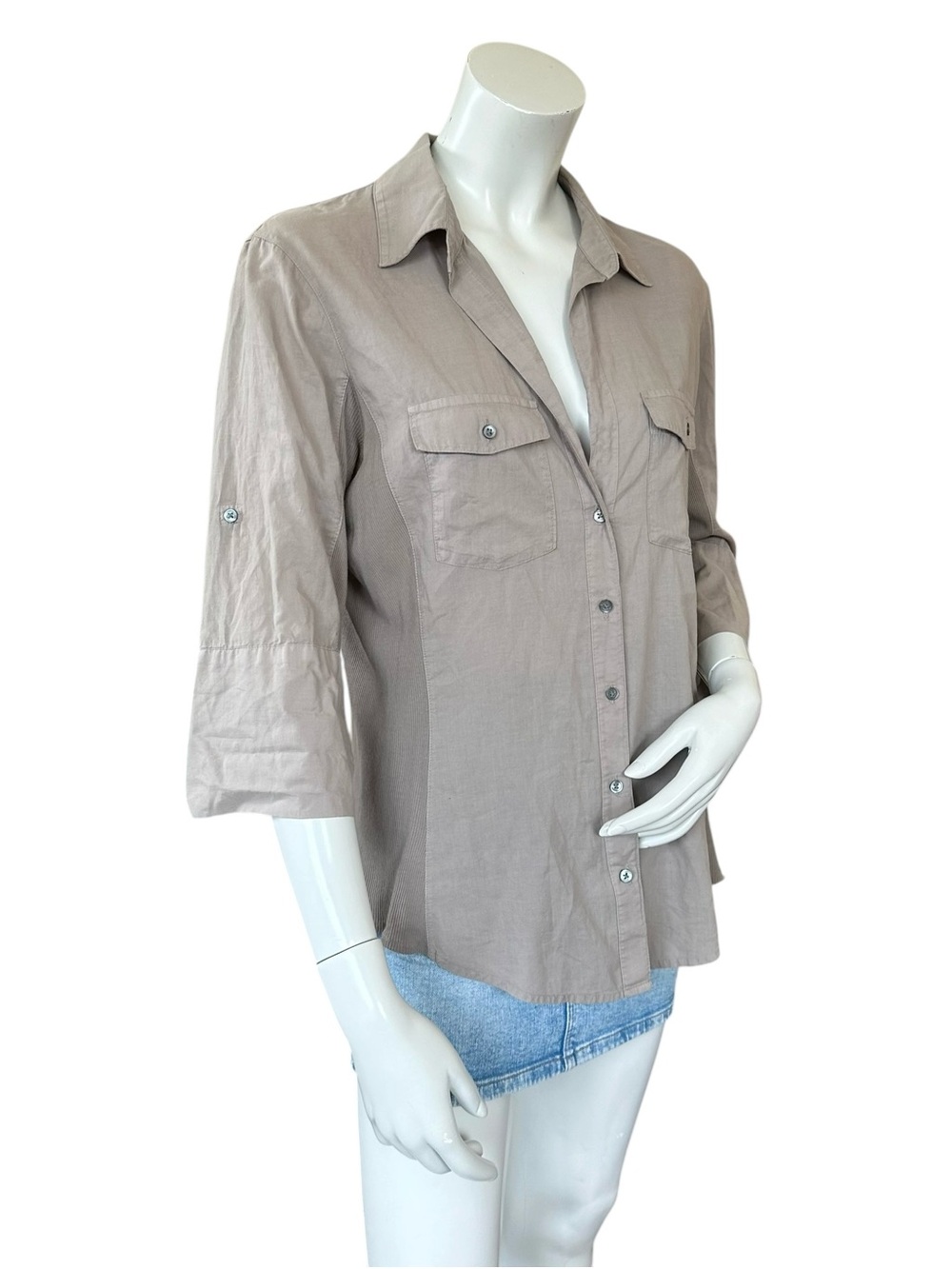 Standard James Perse Mixed Material Side Panel Button Down Collared Shirt 4/XL - Picture 3 of 9